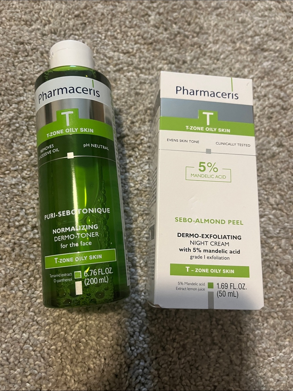 Pharmaceris T-Zone Oily Skin Toner Night Cream Set FULL SIZE